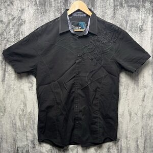 Roar Men's 2XL Short Sleeve Button Shirt Y2K Endurance Embroidered Black